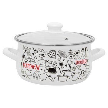 Кастрюля Infinity Kitchen цилиндрическая с н/ж окантовкой и стеклянной крышк 1,8л d16 Эмалированая сталь