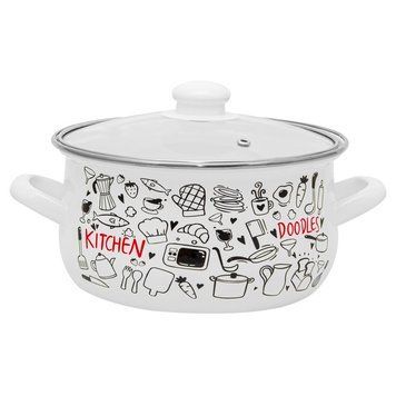 Кастрюля Infinity Kitchen цилиндрическая с н/ж окантовкой и стеклянной крышк 3,3л d20 Эмалированая сталь