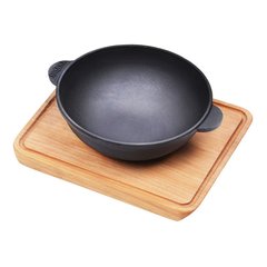 Сковорідка wok порційна з дошкою d18 см h6,3 см чавун