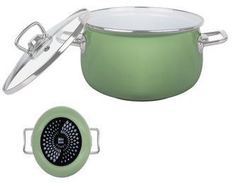 Кастрюля Idea Home Green сферическая с н/ж фурн. и стекл. кр. 5л d22 Эмалированая сталь