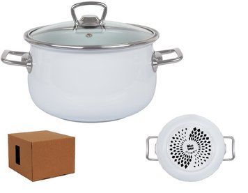 Кастрюля Idea Home White сферическая с н/ж фурн. и стекл. кр. 5л d22 Эмалированая сталь