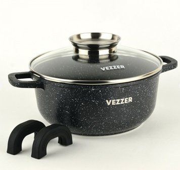 Каструля Vezzer 2,5л h8,5 d20 Алюміній з мармуровим покриттям