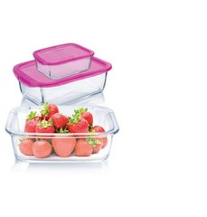 Набор контейнеров для еды розовый 3 штуки 380/820/1220 ударопрочное стекло
