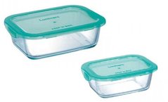 Набор контейнеров для еды голубой 2 штуки 380/820 ударопрочное стекло
