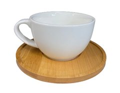 Чашка чайная с блюдцем белая 300мл порцеляна+дерево