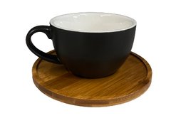 Чашка чайна з блюдцем чорна 300мл порцеляна+дерево