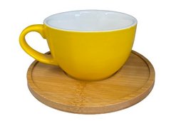 Чашка чайна з блюдцем жовта 300мл порцеляна+дерево