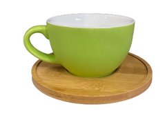 Чашка чайна з блюдцем зелена 300мл порцеляна+дерево