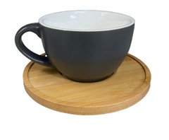 Чашка чайная с блюдцем серая 300мл порцеляна+дерево
