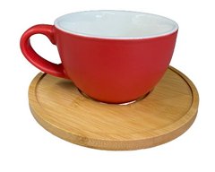 Чашка чайная с блюдцем красная 300мл порцеляна+дерево