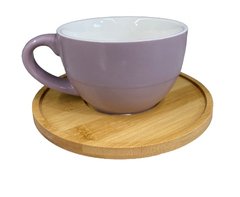 Чашка чайная с блюдцем фиолетовая 300мл порцеляна+дерево