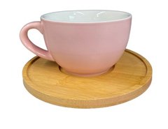Чашка чайна з блюдцем рожева 300мл порцеляна+дерево