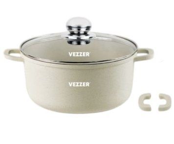 Кастрюля Vezzer 2,5л h8,5 d20 Алюминий с белым мраморным покрытием