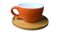 Чашка чайная с блюдцем оранжевая 300мл порцеляна+дерево