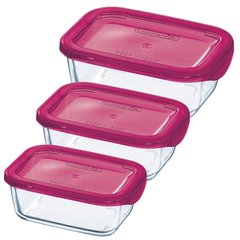 Набор контейнеров для еды красный 3 штуки 380/380/1970 ударопрочное стекло