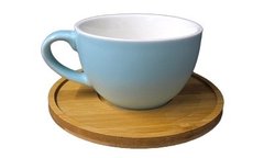 Чашка чайная с блюдцем голубая 300мл порцеляна+дерево
