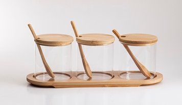 Банка для сипучих Viva Bamboo на підставці 3 штуки 350мл Скло