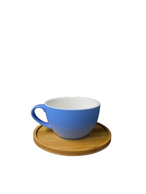 Чашка чайная с блюдцем синяя 300мл порцеляна+дерево