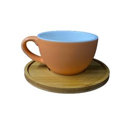 Чашка чайная с блюдцем персиковая 300мл порцеляна+дерево